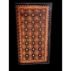 Western Cowboy Leather Hazelnut Brown Geometric Tooled Rodeo Wallet  HEW-77R